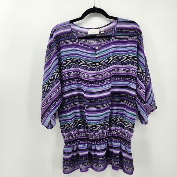 Chico's Tops - Chico's Women's Size 2 / US Large Purple‎ Print 3/4 Sleeve Button Blouse Top